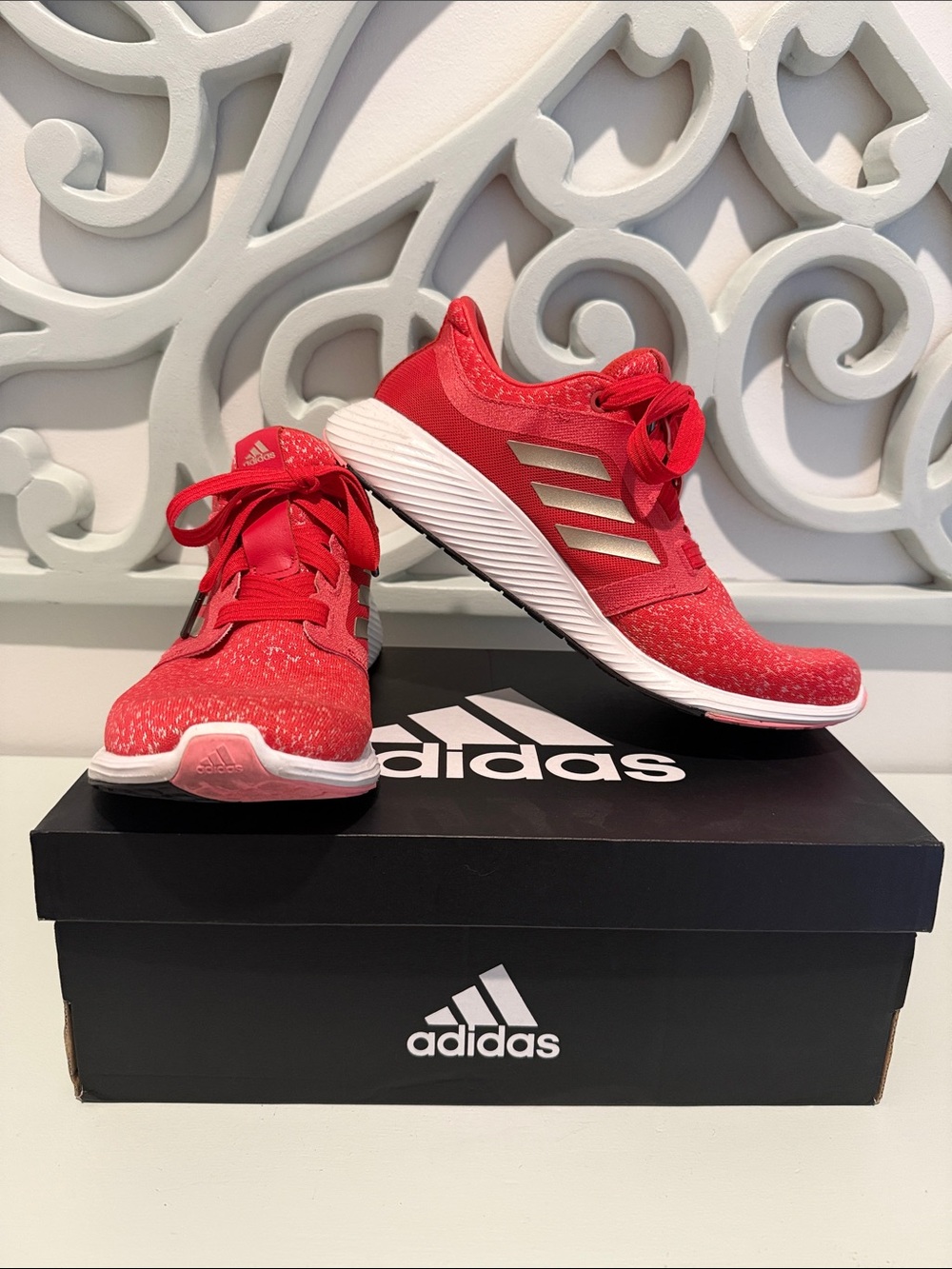 Adidas Women’s Red Running Sneakers with Silver Stripes - Picture 2 of 5